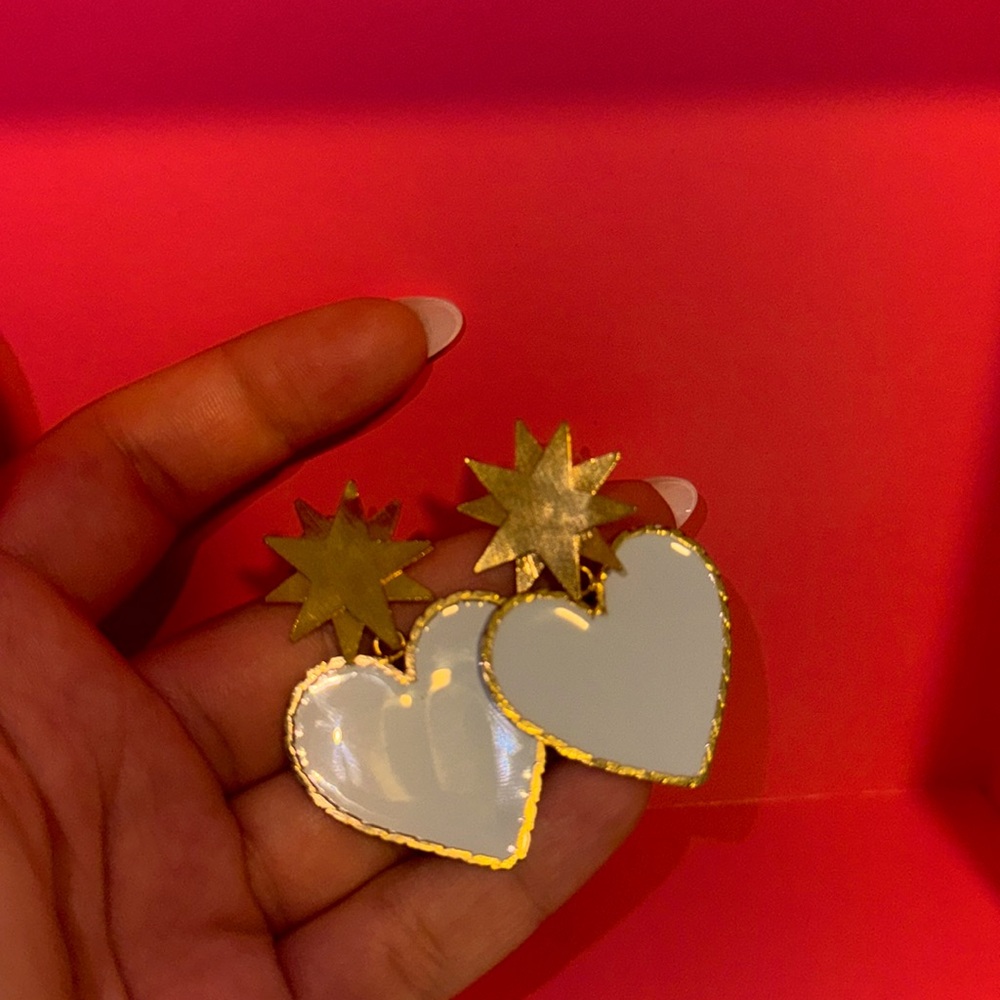 Baby Blue & Golden Outlined Heart Earrings 🩵✨